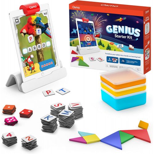 오즈모 Osmo - Genius Starter Kit for iPad - 5 Hands-On Learning Games - Ages 6-10 - Math, Spelling, Problem Solving, Creativity & More - (Osmo iPad Base Included)