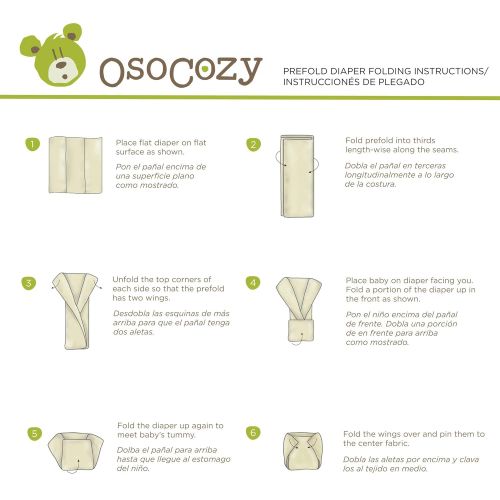  [아마존베스트]OsoCozy - Prefolds Unbleached Cloth Diapers, Size 2(15-30 lbs), 6 Count - Soft, Absorbent and Durable 100% Indian Cotton Natural Baby Diapers - Highest Quality & Best-Selling Cloth