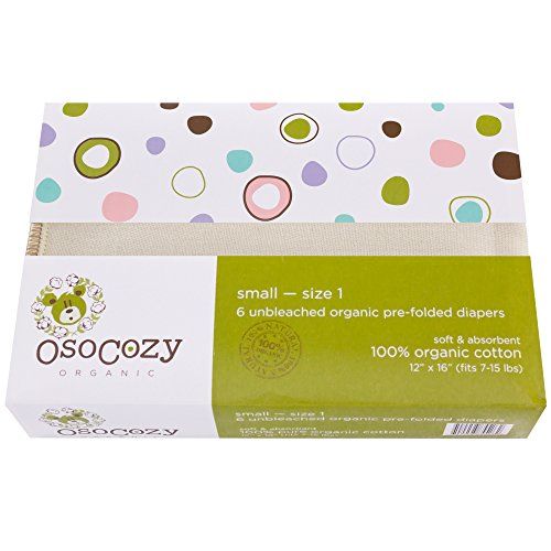  OsoCozy Organic Cotton Prefolds Traditional Fit Small 4x8x4 (6pk) - Fits 7-15 lbs