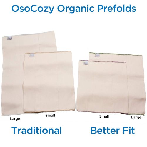  OsoCozy Organic Cotton Prefolds Traditional Fit Small 4x8x4 (6pk) - Fits 7-15 lbs