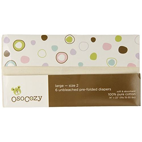  OsoCozy 6 Pack Prefolds Unbleached Cloth Diapers, Size 2 by OsoCozy