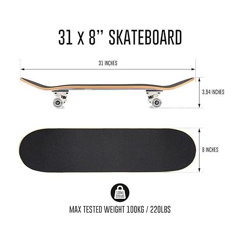  Osprey Volkswagen Professional Skateboard| for Beginners, 31 Inch Double Kick Concave Adult Skateboard with ABEC 7 Bearings - 220lbs Max User Weight- Official VW Designs