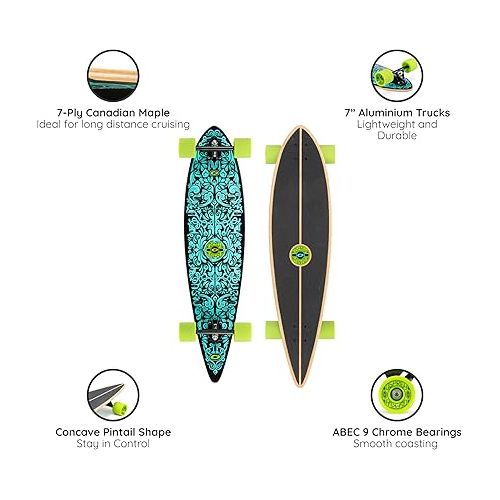  Osprey Complete Skateboard for Beginners | 40 x 8 inch Skateboard for Kids Teens and Adults with Streamlined Pintail Design for Deep Carves