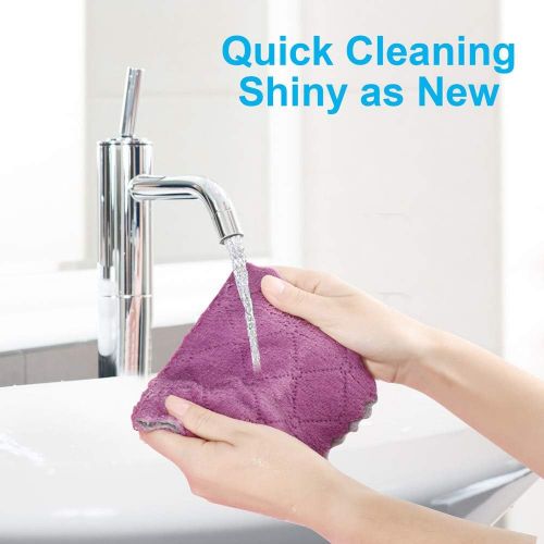  12PCS OstWony Super Absorbent Cleaning Cloths, Kitchen Towels Dish Towels, Multipurpose Reusable Dish Cloths, Double-Sided Microfiber Cleaning Rags for Furniture, Car, Tea, Bowl, 1