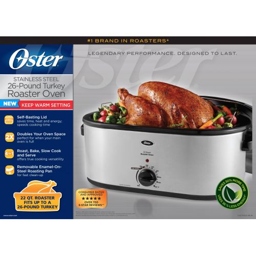  Oster 22-Quart Roaster Oven with Self-Basting Lid, Stainless Steel