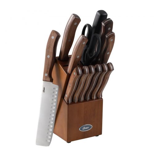  Oster Whitmore 14-Piece Cutlery Set with Black Walnut Handle and Rubber Wood Block,