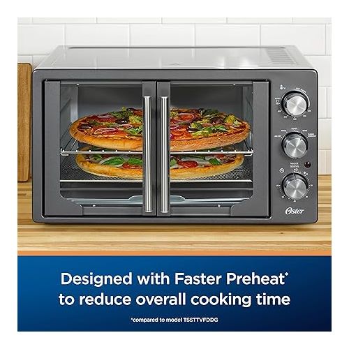  Oster Extra-Large French Door Air Fryer Countertop Oven, Stainless Steel, 60-Min Timer, 6 Cooking Functions, Versatile Accessories, Reduces Energy and Cooking Time