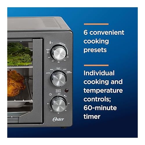  Oster Extra-Large French Door Air Fryer Countertop Oven, Stainless Steel, 60-Min Timer, 6 Cooking Functions, Versatile Accessories, Reduces Energy and Cooking Time