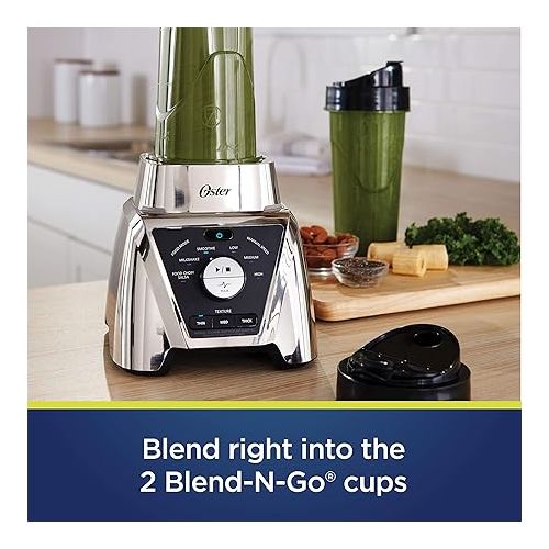  Oster BLSTTS-CB2-000 Pro Blender with Texture Select Settings, 2 Blend-N-Go Cups and Tritan Jar, 64 Ounces, Brushed Nickel