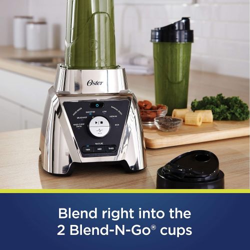  Oster BLSTTS-CB2-000 Pro Blender with Texture Select Settings, 2 Blend-N-Go Cups and Tritan Jar, 64 Ounces, Brushed Nickel