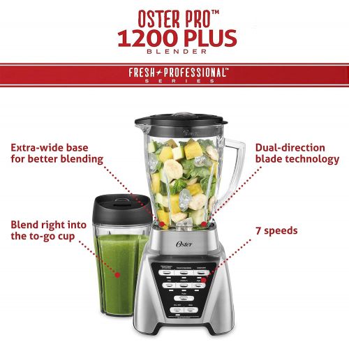  Oster Blender Pro 1200 with Glass Jar, 24-Ounce Smoothie Cup, Brushed Nickel