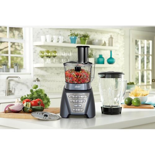  Oster Pro 1200 Blender with Professional Tritan Jar and Food Processor attachment, Metallic Grey