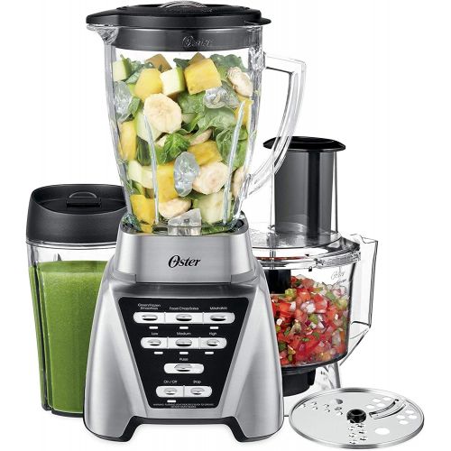  Oster Blender Pro 1200 with Glass Jar, 24-Ounce Smoothie Cup and Food Processor Attachment, Brushed Nickel - BLSTMB-CBF-000