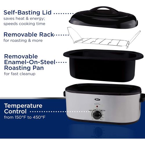  Oster Roaster Oven with Self-Basting Lid 22 Qt, Stainless Steel