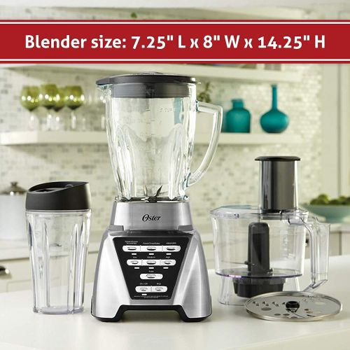  Oster Blender Pro 1200 with Glass Jar, 24-Ounce Smoothie Cup and Food Processor Attachment, Brushed Nickel - BLSTMB-CBF-000