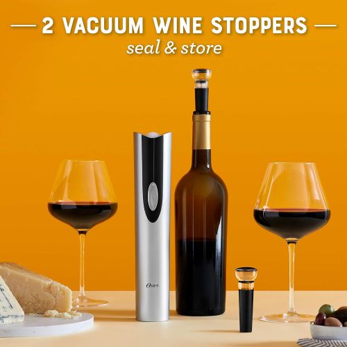  Oster 4-in-1 Wine Savoring Experience with Cordless Electric Wine Opener Wine Kit with Rechargeable Wine Bottle Opener, Wine Pourer, Vacuum Wine Stoppers, and Foil Cutter, Black