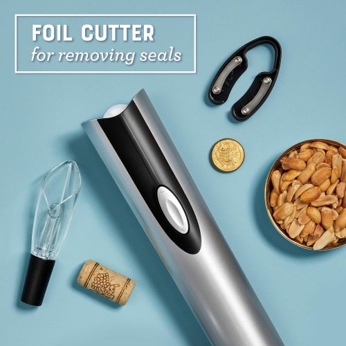  Oster 4-in-1 Wine Savoring Experience with Cordless Electric Wine Opener Wine Kit with Rechargeable Wine Bottle Opener, Wine Pourer, Vacuum Wine Stoppers, and Foil Cutter, Black