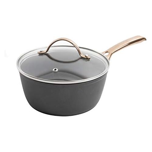  [아마존베스트]Oster Allsberg Forged Aluminum Non-Stick Titanium Ceramic Cookware with Induction Base and Copper PVD Plated Stainless Steel Handles, 1.7-Quart Sauce Pan, Matte Black