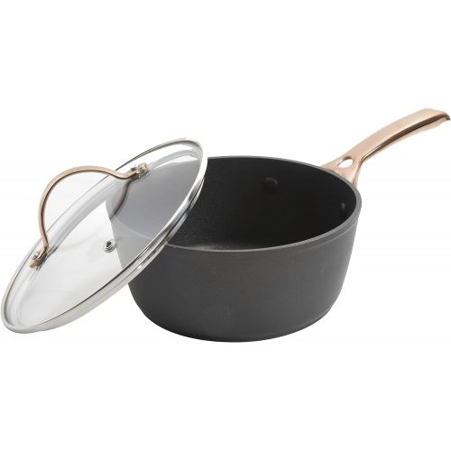  [아마존베스트]Oster Allsberg Forged Aluminum Non-Stick Titanium Ceramic Cookware with Induction Base and Copper PVD Plated Stainless Steel Handles, 1.7-Quart Sauce Pan, Matte Black