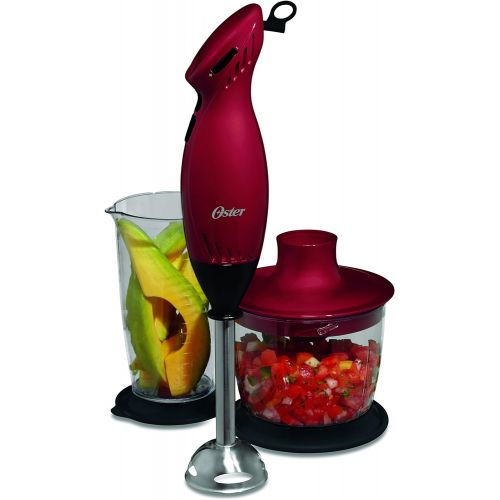  Oster FPSTHB26RDP-000 2 Speed Immersion Hand Blender with Food Chopper Attachment, Red
