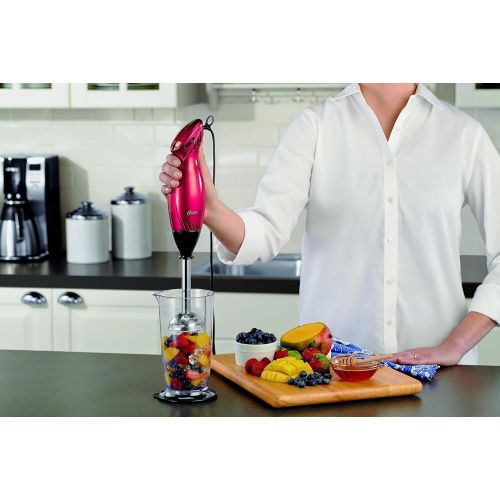  Oster FPSTHB26RDP-000 2 Speed Immersion Hand Blender with Food Chopper Attachment, Red