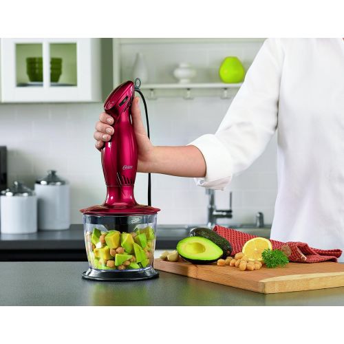  Oster FPSTHB26RDP-000 2 Speed Immersion Hand Blender with Food Chopper Attachment, Red