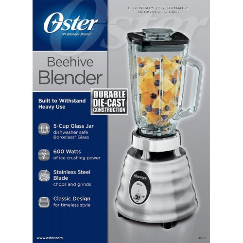  Oster 4093-008 5-Cup Glass Jar 2-Speed Beehive Blender, Brushed Stainless