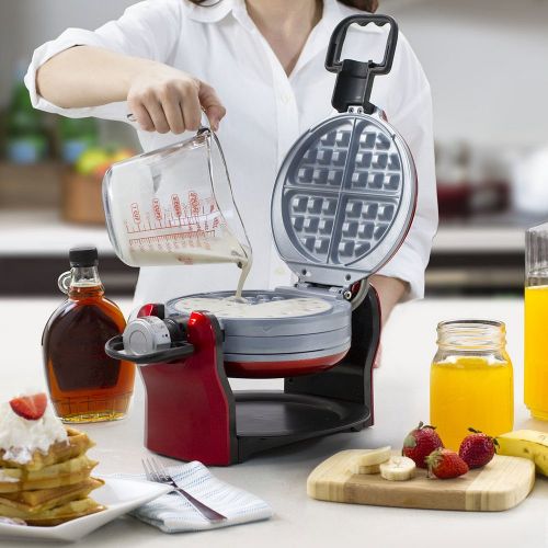  Oster DuraCeramic Titanium Infused Double Flip Waffle Maker, Red CKSTWF20R
