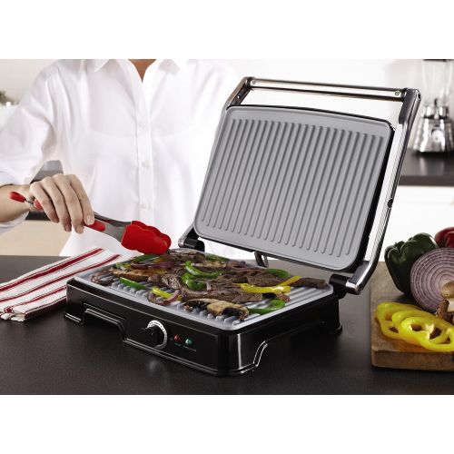  Oster Extra Large Titanium-Infused DuraCeramic Panini Maker and Indoor Grill, Black (CKSTPM6001-TECO)