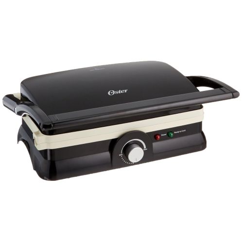  Oster Titanium-Infused DuraCeramic 2-in-1 Panini Maker and Grill, Black with White Griddles (CKSTPM20W-TECO)