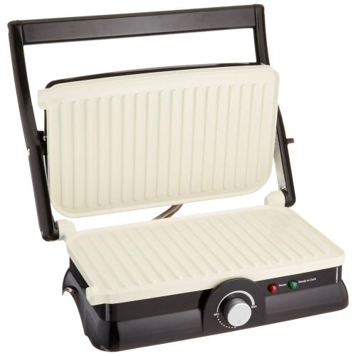  Oster Titanium-Infused DuraCeramic 2-in-1 Panini Maker and Grill, Black with White Griddles (CKSTPM20W-TECO)