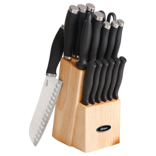  Oster 62364.17 Brentford 17 Piece Stainless Steel Cutlery Set, Black Handles and Silver End Caps