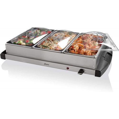  Oster Buffet Server Warming Tray Triple Tray, 2.5 Quart, Stainless Steel