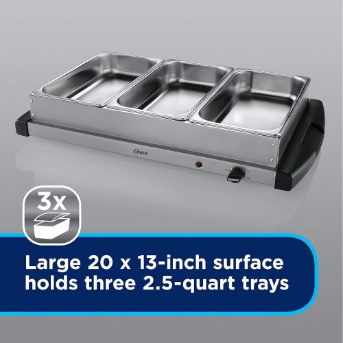  Oster Buffet Server Warming Tray Triple Tray, 2.5 Quart, Stainless Steel
