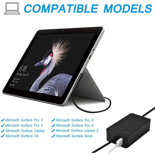  Ostrich Surface Pro Charger, Surface Book Charger 44W 15V 2.58A Power Supply Compatible Microsoft Surface Pro 6 Pro 5 Pro 4 Pro 3 Surface Laptop 1/2 Surface Go with Travel Case