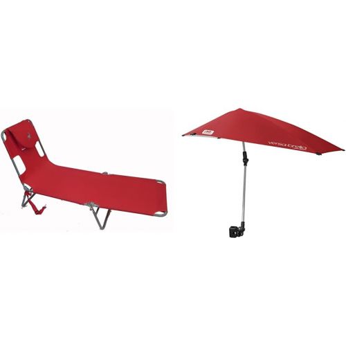  Ostrich Chaise Lounge, Red & Sport-Brella Versa-Brella 4-Way Swiveling Sun Umbrella (FireBrick Red, Regular