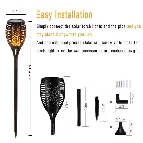  Otdair Solar Torch Lights Waterproof Flickering Flame Solar Torches Dancing Flames Landscape Decoration Lighting Dusk to Dawn Outdoor Security Path Light for Garden Patio Driveway