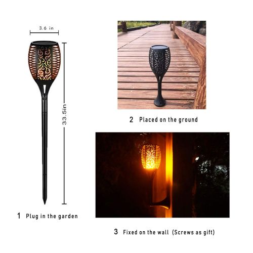  Otdair Solar Torch Lights Waterproof Flickering Flame Solar Torches Dancing Flames Landscape Decoration Lighting Dusk to Dawn Outdoor Security Path Light for Garden Patio Driveway