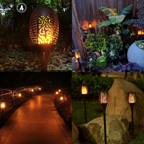  Otdair Solar Torch Lights Waterproof Flickering Flame Solar Torches Dancing Flames Landscape Decoration Lighting Dusk to Dawn Outdoor Security Path Light for Garden Patio Driveway