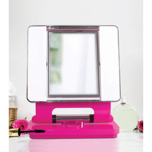  OttLite Makeup Mirror | 26 Watt Dual Sided Mirror | 5x and 1x Magnification | Great for Home, Dorm, Vanity (Pink)