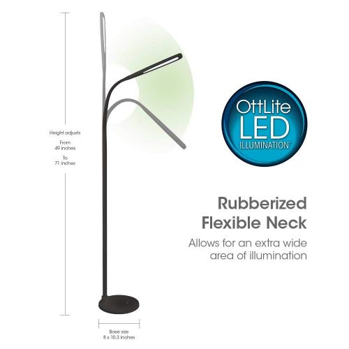  OttLite Natural Daylight LED Flex Floor Lamp | 700 Lumens, Adjustable Brightness Settings | Great for Home, Office, Dorm, Workshop (Black)