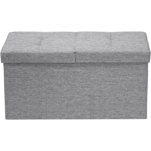  Otto & Ben 30 Storage Ottoman - Folding Toy Box Chest with Smart Lift Top, Linen Fabric Ottomans Bench Foot Rest for Bedroom, Light Grey