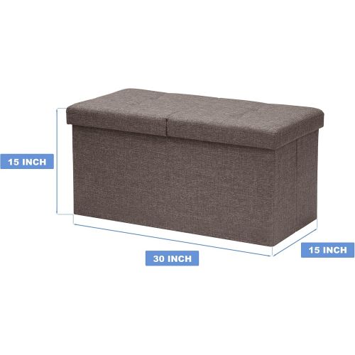  Otto & Ben 30 Storage Ottoman - Folding Toy Box Chest with Smart Lift Top, Linen Fabric Ottomans Bench Foot Rest for Bedroom, Light Grey