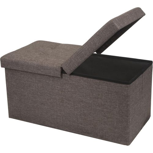  Otto & Ben 30 Storage Ottoman - Folding Toy Box Chest with Smart Lift Top, Linen Fabric Ottomans Bench Foot Rest for Bedroom, Light Grey