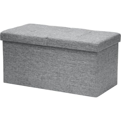  Otto & Ben 30 Storage Ottoman - Folding Toy Box Chest with Smart Lift Top, Linen Fabric Ottomans Bench Foot Rest for Bedroom, Light Grey