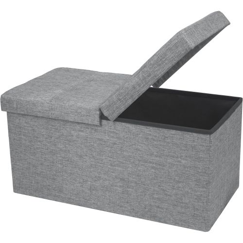  Otto & Ben 30 Storage Ottoman - Folding Toy Box Chest with Smart Lift Top, Linen Fabric Ottomans Bench Foot Rest for Bedroom, Light Grey