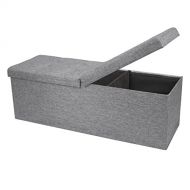 Otto & Ben 45 Storage Folding Toy Box Chest with Smart Lift Top Linen Fabric Ottomans Bench Foot Rest for Bedroom, Light Grey