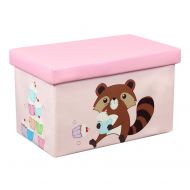 Otto & Ben 23 Toy Box - Folding Storage Ottoman Chest with Foam Cushion Seat, Washable Faux Leather Foot Rest Stools for Kids, Raccoon and Cupcake