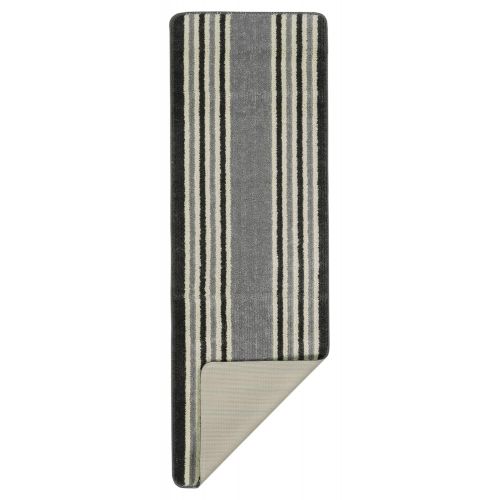  Ottomanson Softy Collection Ivory Stripes Non-Slip Kitchen/Bath Rug, 20 X 59, Gray