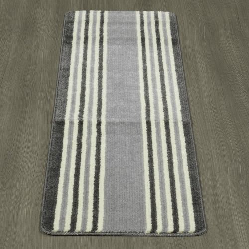  Ottomanson Softy Collection Ivory Stripes Non-Slip Kitchen/Bath Rug, 20 X 59, Gray